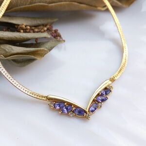 VINTAGE Avon Gold Necklace with Purple Accents